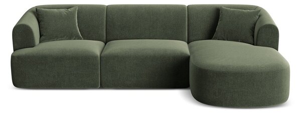Zielony aksamitny narożnik (prawostronny/z szezlongiem) Campi – Cosmopolitan Design