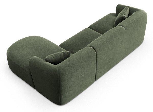 Zielony aksamitny narożnik (prawostronny/z szezlongiem) Campi – Cosmopolitan Design