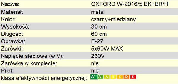 Plafon OXFORD W-2016/5 BK+BR/H