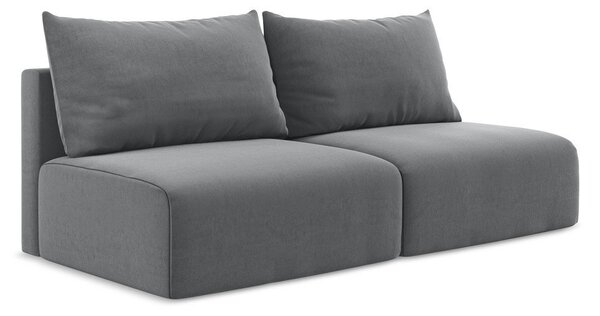 Szara aksamitna rozkładana sofa ze schowkiem 216 cm Kalena – Makamii