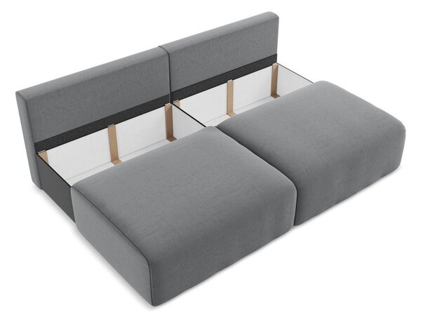 Szara aksamitna rozkładana sofa ze schowkiem 216 cm Kalena – Makamii