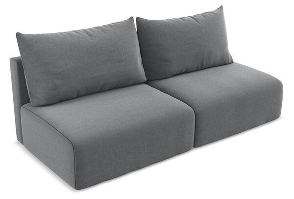 Szara aksamitna rozkładana sofa ze schowkiem 216 cm Kalena – Makamii