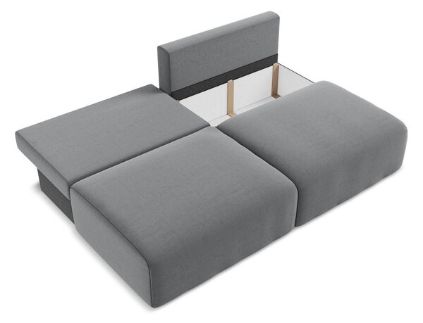 Szara aksamitna rozkładana sofa ze schowkiem 216 cm Kalena – Makamii