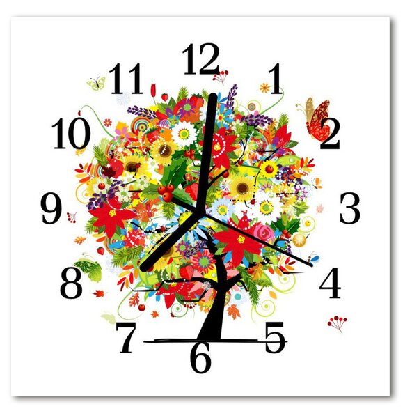 Zegar szklany kwadratowy Drzewo kwiatów