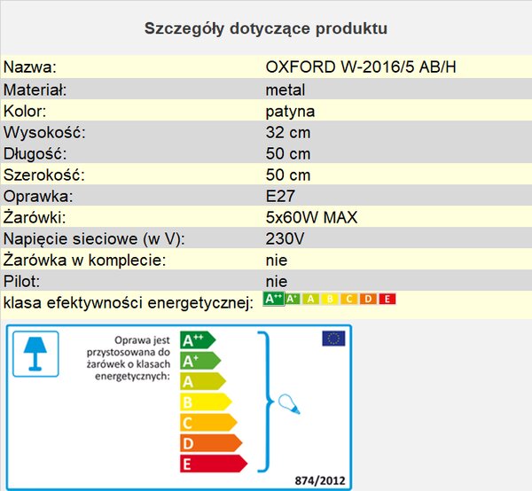 Plafon patynowy OXFORD W-2016/5 AB/H