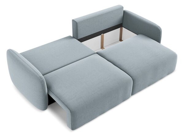 Niebieska aksamitna rozkładana sofa ze schowkiem 238 cm Kalena – Makamii