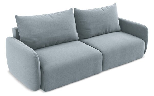 Niebieska aksamitna rozkładana sofa ze schowkiem 238 cm Kalena – Makamii