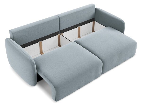 Niebieska aksamitna rozkładana sofa ze schowkiem 238 cm Kalena – Makamii