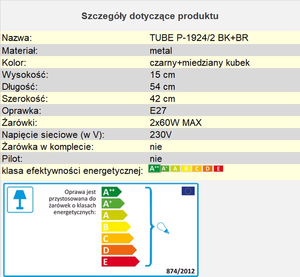 Plafon czarny miedź TUBE P-1924/2 BK+BR