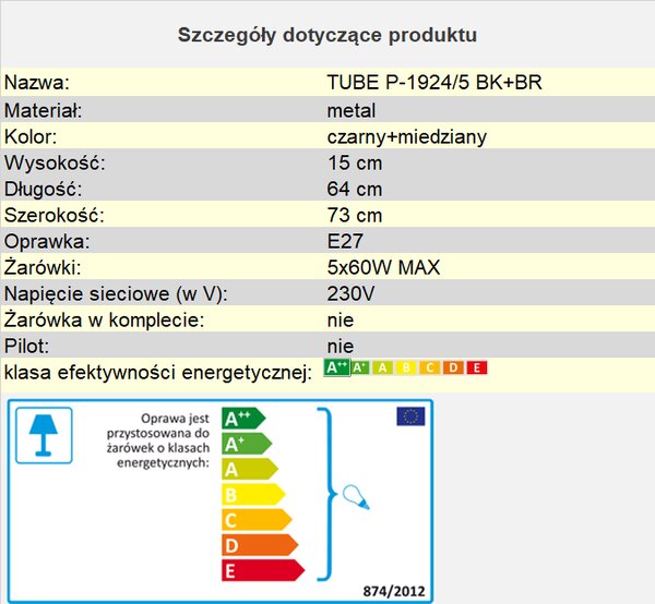 Plafon czarny miedź TUBE P-1924/5 BK+BR