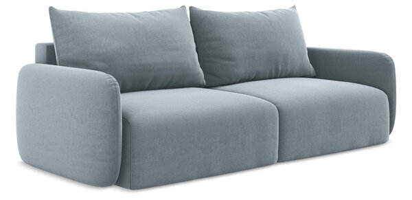 Niebieska aksamitna rozkładana sofa ze schowkiem 238 cm Kalena – Makamii