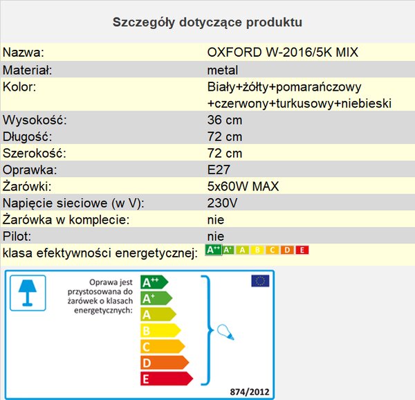 Lampa dziecięca z koszykami OXFORD W-2016/5K MIX