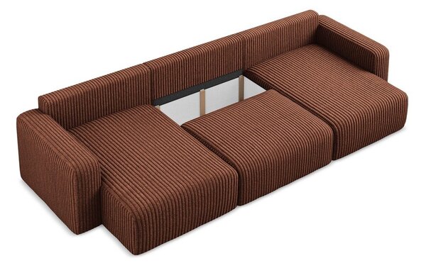 Sztruksowy rozkładany narożnik ze schowkiem (w kształcie litery U) w kolorze terakoty Kona – Makamii