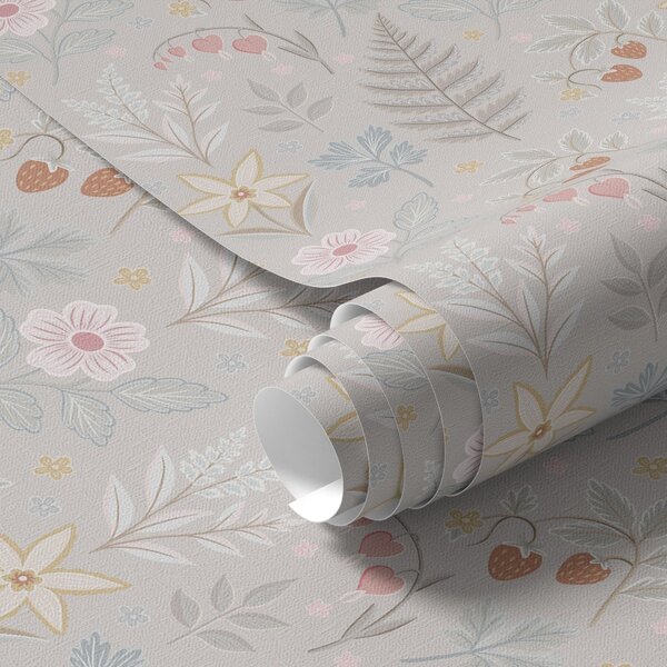 Tapety Pastelowe kwiaty i jagody na jasnoszarym tle, Tapety Z kwiatami, a00406 : Uwalls.pl