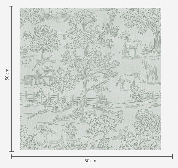 Tapety Zielony monochromatyczny krajobraz z końmi i domkami, Tapety natura, a00407 : Uwalls.pl