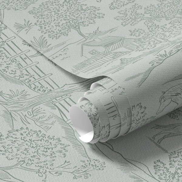 Tapety Zielony monochromatyczny krajobraz z końmi i domkami, Tapety natura, a00407 : Uwalls.pl