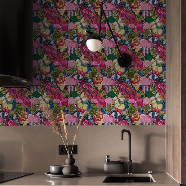 Tapety Abstrakcyjny pop-art z kwiatami, jagodami i wzorami, Tapety Abstrakcyjne, a00471 : Uwalls.pl
