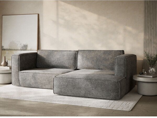 Szary rozkładany narożnik ze schowkiem z tkaniny szenilowej (prawostronny/z szezlongiem) Velto – Maison de Rêve