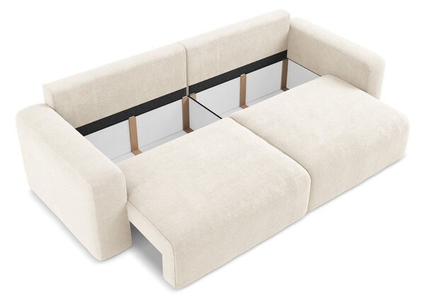 Kremowa rozkładana sofa ze schowkiem z tkaniny szenilowej 252 cm Kona – Makamii