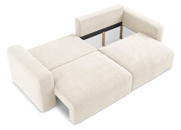 Kremowa rozkładana sofa ze schowkiem z tkaniny szenilowej 252 cm Kona – Makamii