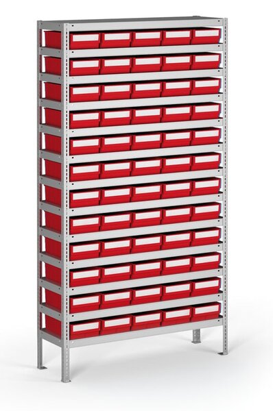 Regał z pojemnikami plastikowymi Shelfpoj., 2000x1000x300 mm, 60x poj. D