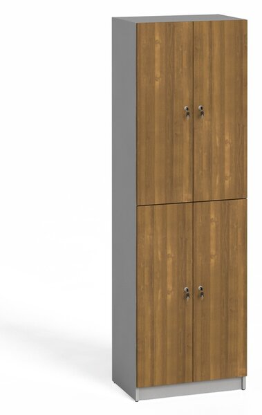 Szafka ubraniowa drewniana, 4 drzwi, zamek cylindryczny, szary / orzech