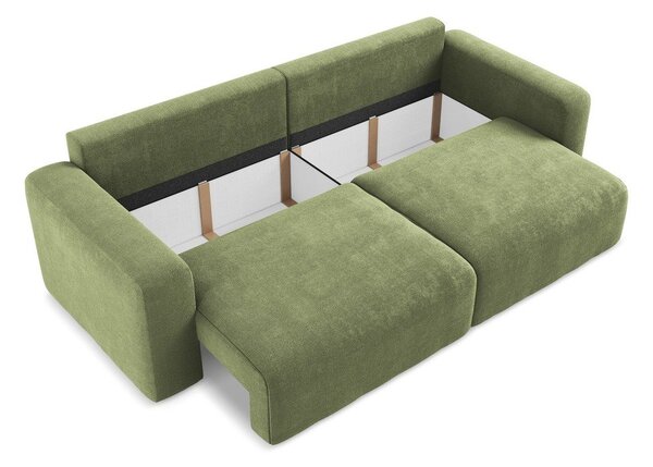 Zielona rozkładana sofa ze schowkiem z tkaniny szenilowej 252 cm Kona – Makamii