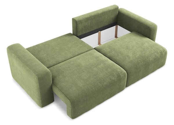 Zielona rozkładana sofa ze schowkiem z tkaniny szenilowej 252 cm Kona – Makamii