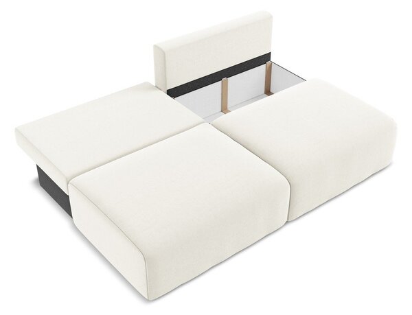 Kremowa aksamitna rozkładana sofa ze schowkiem 216 cm Kalena – Makamii