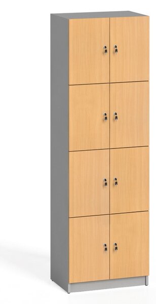 Szafa drewniana ze schowkami, 8 drzwi, 2x4, szary / buk