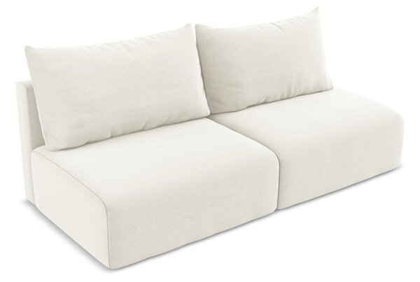 Kremowa aksamitna rozkładana sofa ze schowkiem 216 cm Kalena – Makamii