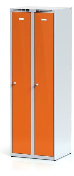 Alfa 3 Metalowa szafka ubraniowa, pomarańczowe dwupłaszczowe drzwi, zamek obrotowy
