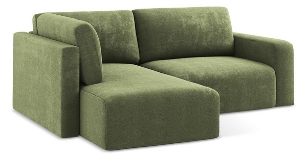 Zielony rozkładany narożnik ze schowkiem z tkaniny szenilowej (lewostronny/w kształcie litery L) Kona – Makamii