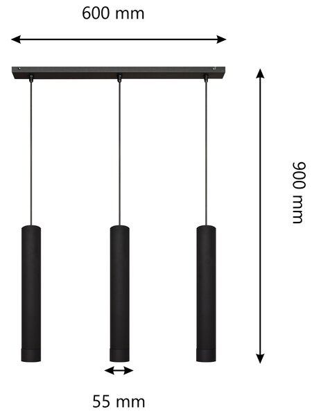 Lampa loft POTRÓJNA TUBA czarna ze złotem