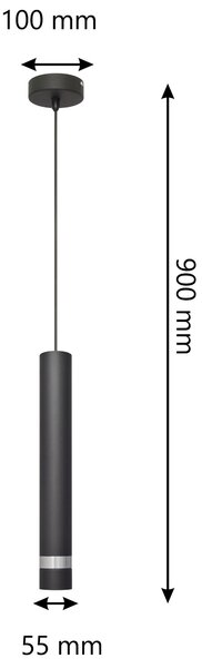 Lampa loft pojedyncza TUBA czarna z akcentem chromu