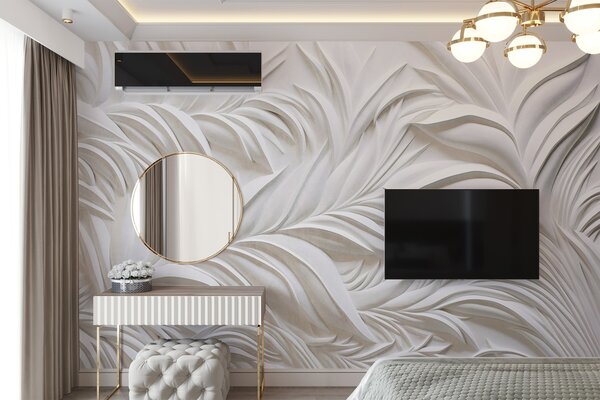 Fototapety Abstrakcyjne teksturowane białe liście i elementy kwiatowe, minimalistyczna, Fototapety 3D, Fototapety 3d liście, w09378 : Uwalls.pl