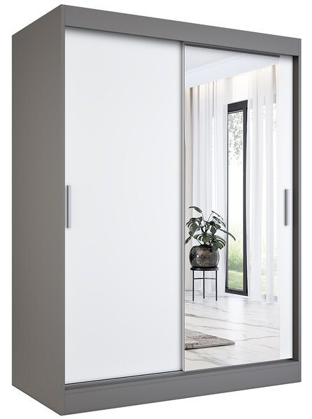Szafa przesuwna antracyt + biały 150 cm biały połysk K8-H24