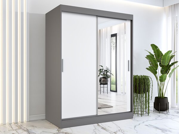 Szafa przesuwna antracyt + biały 150 cm biały połysk K8-H24