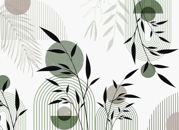 Fototapety Teksturowany abstrakcyjny nadruk z geometrycznymi kształtami, okręgami i łukami oraz czarnymi, Fototapety Geometryczne, w09384 : Uwalls.pl