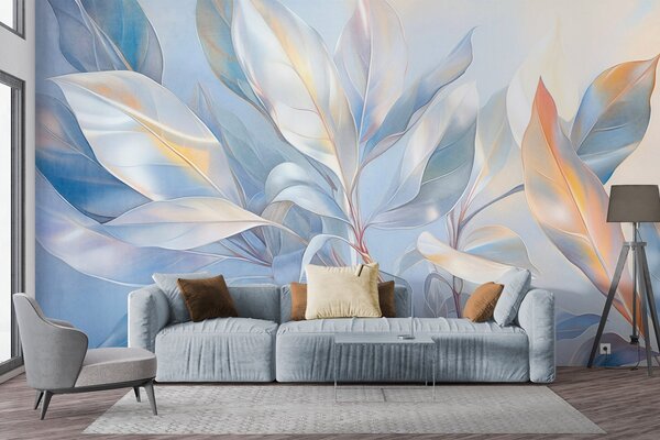 Fototapety Liście magnolii z białymi i niebieskimi odcieniami, miękkie oświetlenie, elegancka kompozycja,, Fototapety Akwarele, w09385 : Uwalls.pl