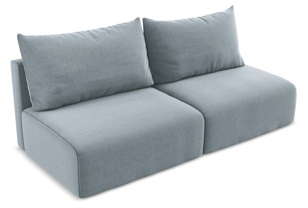 Niebieska aksamitna rozkładana sofa ze schowkiem 216 cm Kalena – Makamii