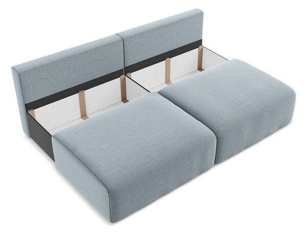 Niebieska aksamitna rozkładana sofa ze schowkiem 216 cm Kalena – Makamii