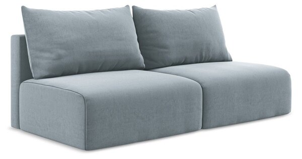 Niebieska aksamitna rozkładana sofa ze schowkiem 216 cm Kalena – Makamii