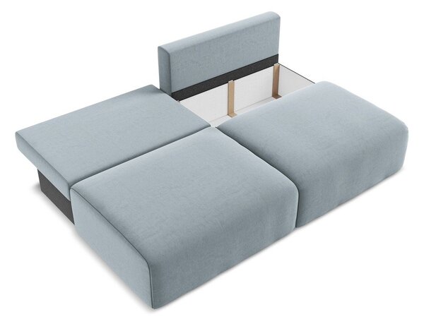 Niebieska aksamitna rozkładana sofa ze schowkiem 216 cm Kalena – Makamii