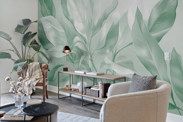 Fototapety Liście magnolii z białymi i zielonymi odcieniami, miękkie oświetlenie, elegancka kompozycja,, Fototapety Akwarele, w09385v1 : Uwalls.pl