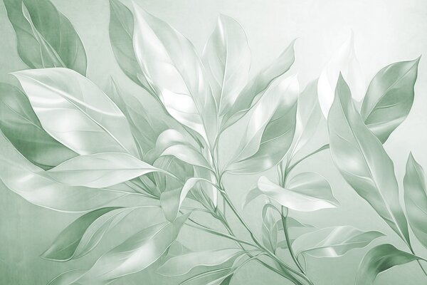 Fototapety Liście magnolii z białymi i zielonymi odcieniami, miękkie oświetlenie, elegancka kompozycja,, Fototapety Akwarele, w09385v1 : Uwalls.pl
