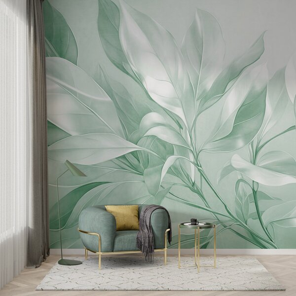 Fototapety Liście magnolii z białymi i zielonymi odcieniami, miękkie oświetlenie, elegancka kompozycja,, Fototapety Akwarele, w09385v1 : Uwalls.pl