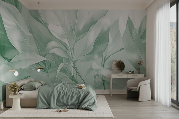 Fototapety Liście magnolii z białymi i zielonymi odcieniami, miękkie oświetlenie, elegancka kompozycja,, Fototapety Akwarele, w09385v1 : Uwalls.pl