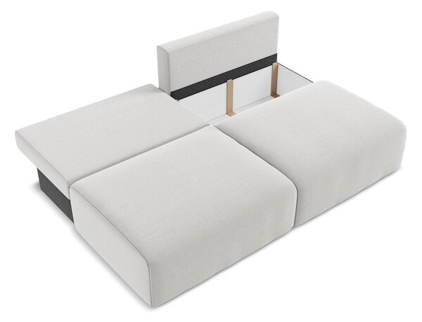Jasnoszara aksamitna rozkładana sofa ze schowkiem 216 cm Kalena – Makamii