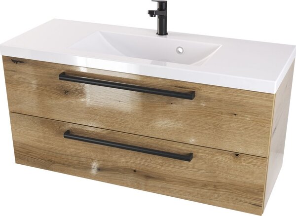 Szafka z umywalką typu loft 100 ATH DC - drewno połysk - Uchwyt Czarny Mat
